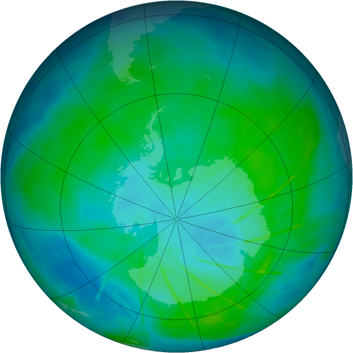 Antarctic ozone map for 18 January 2010